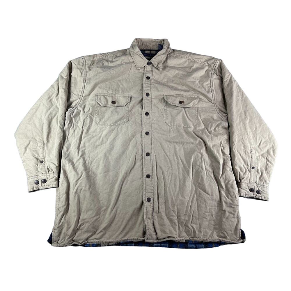 World Island Shirt Shacket Mens 2XLT Flannel Lined Brown Button Down Warm